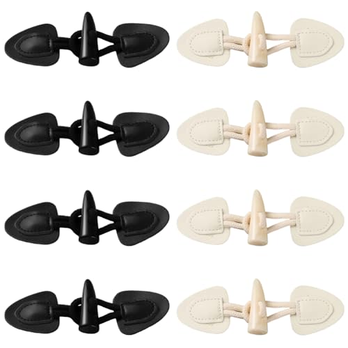 CABODYALS 8 Set Schwarz Weißer Knebelverschluss Aus PU Leder Mit Harzhorn Zum Aufnähen von Knebelverschlüssen Verschlüssen Knöpfen Vintage Nähknöpfen Großpackung Zum Nähen Herstellen von Mänteln Kleid von CABODYALS