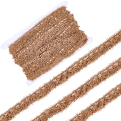 CABODYALS 8.23 m 15mm Braune Flauschiges Zopfband Flauschiges Spitzenband Kunstpelzstoff Gewebte Streifen Weich Zottelig Pelzig Polyesterbesatz Zum Nähen Herstellen von Kleidungszubehör Heimparty Deko von CABODYALS