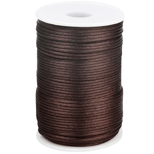 CABODYALS 91.4 m 2mm DunkelBraunee Zierschnur Glatte Weiche Seide Polyester Satinschnur Rattail Kumihimo Garn Großrollen Mit Spule Zum Nähen Herstellen von Schmuck Armbändern Makramee Perlen DIY Zube von CABODYALS