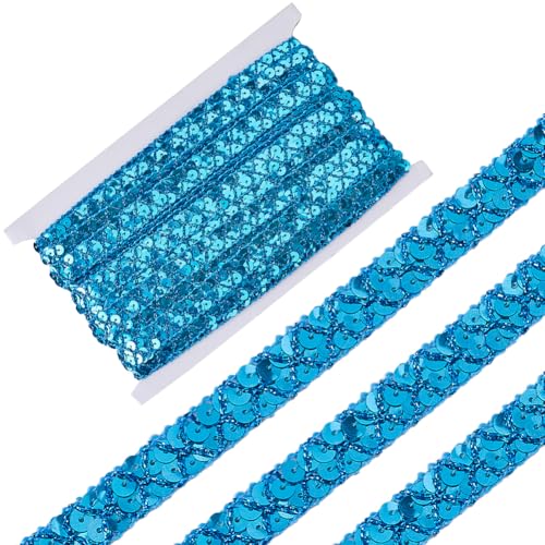 CABODYALS Blaues Paillettenband 13m 15mm Paillettenbesatz Glitzerborte Paillettenborte Weihnachtsband Dekoband Geschenkbändchen Spitzenband Zum Nähen Basteln Geschenkverpackung Dekoration von CABODYALS