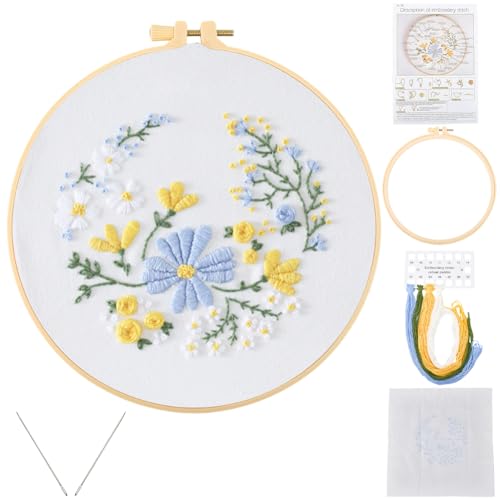 CABODYALS Blumen Handstickerei Starter Set Kreuzstich Sets Mit Stickrahmen Leicht Gestempeltes Blumenmuster Nadelspitzenfäden Anleitungssets Für Erwachsene Und Anfänger DIY Stiche Übungskunst Basteln von CABODYALS