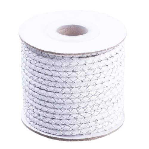 CABODYALS 11 Yards 3mm Weißes Lederschnur Rund Geflochten Lederband Rindslederband Echte Echte Lederstreifen Großrollen Mit Spule Für Die Herstellung von Schmuck Halsketten Armbänder Perlen Schlüsse von CABODYALS