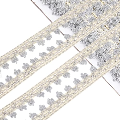 CABODYALS Spitzenbesatz 16.46 m 25mm Silberfarben Metallisch Blumenmuster Fransen Geflochtenes Band Vintage Gimpe Polsterung Gewebte Borte Einfassung Besatz Zum Nähen Basteln Hochzeit Vorhang Blumens CABODYALS Spitzenbesatz 16.46 m 25mm Silberfarben Metallisch Blumenmuster Fransen Geflochtenes Band Vintage Gimpe Polsterung Gewebte Borte Einfassung Besatz Zum Nähen Basteln Hochzeit Vorhang Blumens von CABODYALS