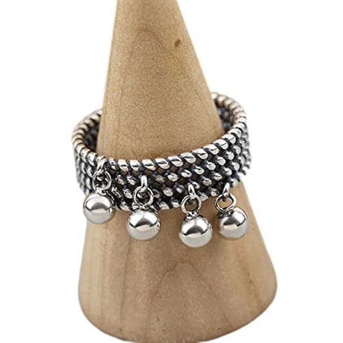 Vintage Punk Silber Farbe Ringe Trendy Kreative Perlen Anhänger Quaste Geometrische Party Schmuck Geschenke für Frauen Größenverstellbar Silber Farbe von CABULE