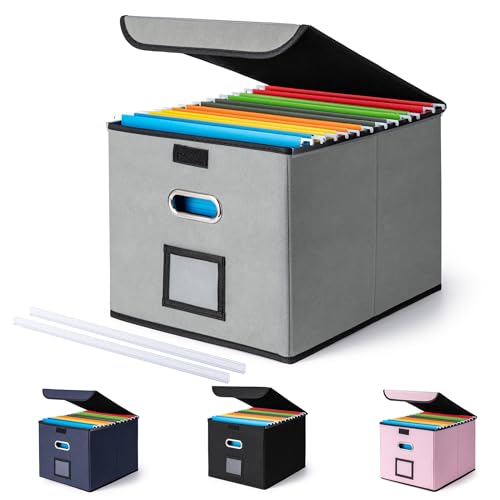 CADONO Aktenordner mit Deckel, großer Hängeregistratur-Organizer mit Kunststoffschieber, zusammenklappbar, tragbar, Aufbewahrungsboxen für Büro/Dekor/Zuhause (Grau, 37,8 x 32 x 27,4 cm) von CADONO