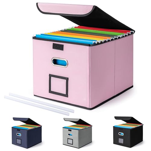 CADONO Aktenordner mit Deckel, großer Hängeregistratur-Organizer mit Kunststoffschieber, zusammenklappbar, tragbar, Aufbewahrungsboxen für Büro/Dekor/Zuhause (Rosa, 37,8 x 32 x 27,4 cm) von CADONO
