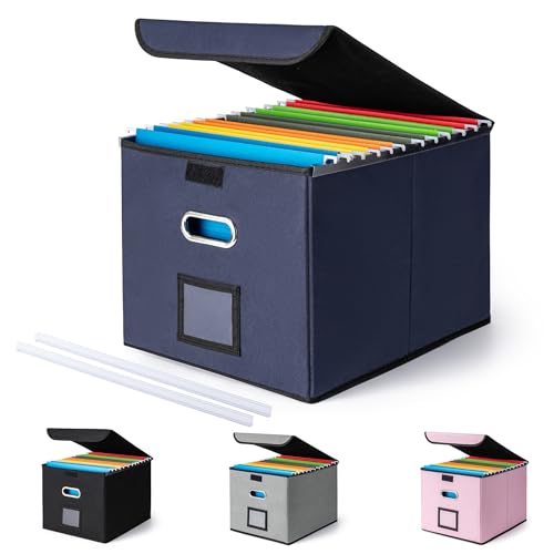 CADONO Aktenordner mit Deckel, großer Hängeregistratur-Organizer mit Kunststoffschieber, zusammenklappbare, tragbare Aktenboxen für Büro/Dekor/Zuhause (Marineblau, 37,8 x 32 x 27,4 cm) von CADONO