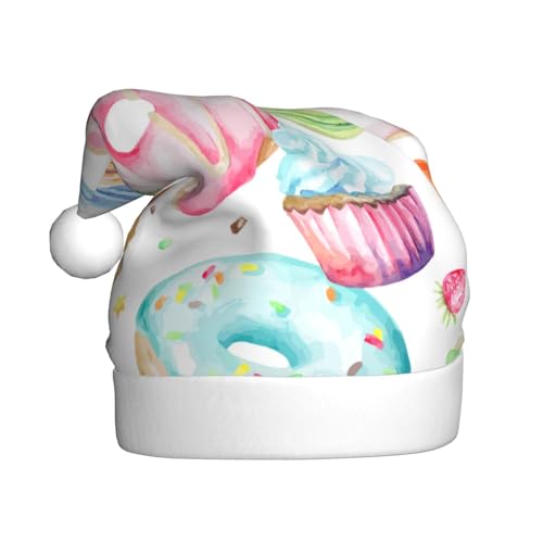 CADREWY Cupcake-/Donut-Mütze mit Zucker-Aufdruck, festliche Weihnachtsmütze für Erwachsene, Unisex, Weihnachtsmann-Mütze mit Weihnachtsfeier-Dekoration von CADREWY