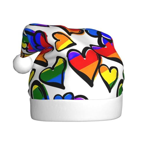 CADREWY Festliche Weihnachtsmütze für Erwachsene, Regenbogenfarben, Gay-Pride-Herzen, Unisex, Weihnachtsmannmütze mit Weihnachtsfeier-Dekoration CADREWY Festliche Weihnachtsmütze für Erwachsene, Regenbogenfarben, Gay-Pride-Herzen, Unisex, Weihnachtsmannmütze mit Weihnachtsfeier-Dekoration von CADREWY