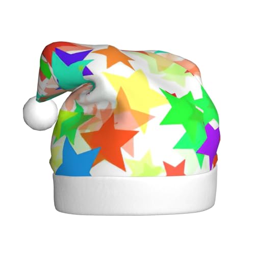 CADREWY Festliche Weihnachtsmütze mit buntem Sternendruck für Erwachsene, Unisex, Weihnachtsmannmütze mit Weihnachtsfeier-Dekoration von CADREWY