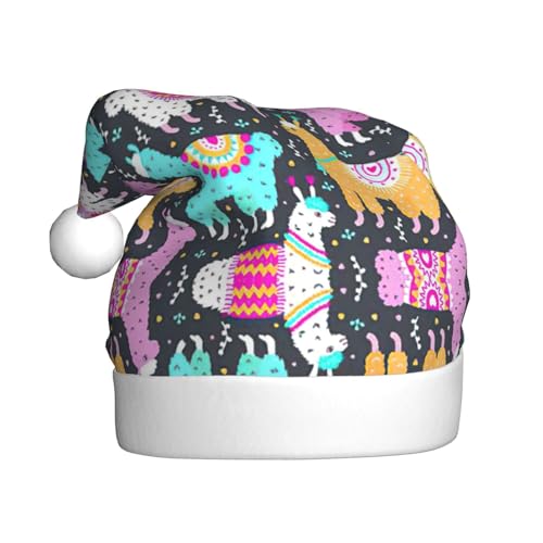 CADREWY Festliche Weihnachtsmütze mit indischem Alpaka-Druck, für Erwachsene, Unisex, Weihnachtsmannmütze mit Weihnachtsfeier-Dekor von CADREWY