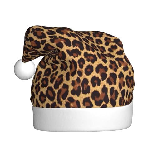 CADREWY Leopardenmuster, Tapetendruck, festliche Weihnachtsmütze für Erwachsene, Unisex, Weihnachtsmannmütze mit Weihnachtsfeier-Dekoration von CADREWY