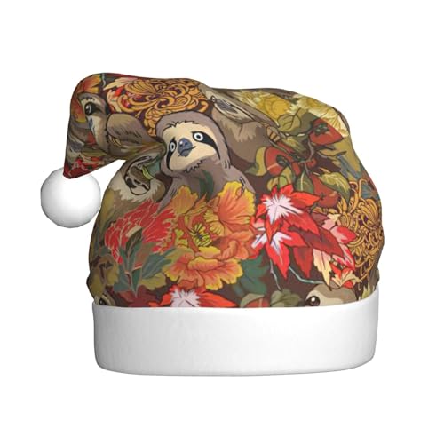 CADREWY Lustige Faultier-Aufdruck, festliche Weihnachtsmannmütze für Erwachsene, Unisex, Weihnachtsmannmütze mit Weihnachtsfeier-Dekoration von CADREWY