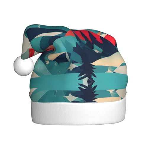 CADREWY Weihnachtsmütze für Erwachsene, unisex, Weihnachtsmannmütze mit Berglandschaft, Weihnachtsmann-Dekoration von CADREWY