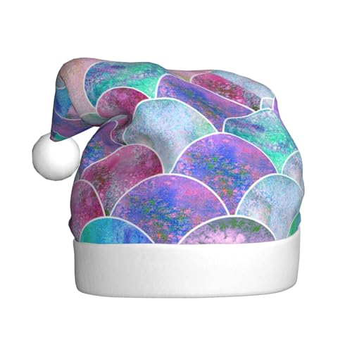 CADREWY Weihnachtsmütze mit Fischschuppen-Motiv und Ozean-Druck, für Erwachsene, Unisex, Weihnachtsmannmütze mit Weihnachtsfeier-Dekoration von CADREWY