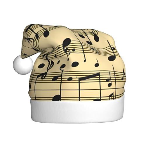 CADREWY Weihnachtsmütze mit Musiknoten-Druck, festliche Weihnachtsmütze für Erwachsene, Unisex, Weihnachtsmannmütze mit Weihnachtsfeier-Dekoration von CADREWY