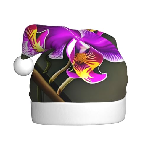 CADREWY Weihnachtsmütze mit Orchideen-Blumendruck, für Erwachsene, Unisex, Weihnachtsmannmütze mit Weihnachtsfeier-Dekoration von CADREWY