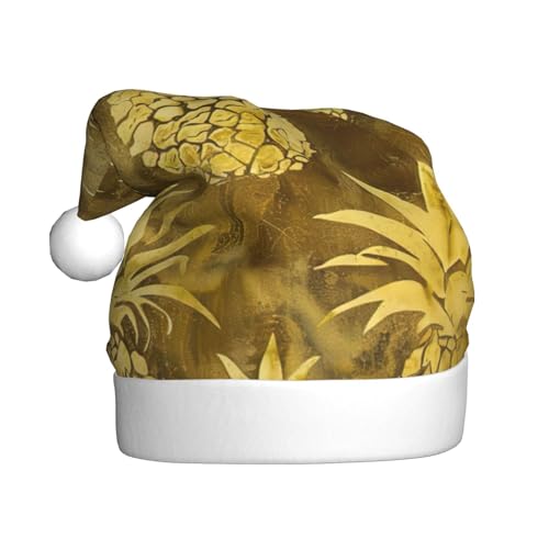 CADREWY Weihnachtsmütze mit goldenem Ananas-Hintergrund, für Erwachsene, Unisex, Weihnachtsmannmütze mit Weihnachtsfeier-Dekoration von CADREWY
