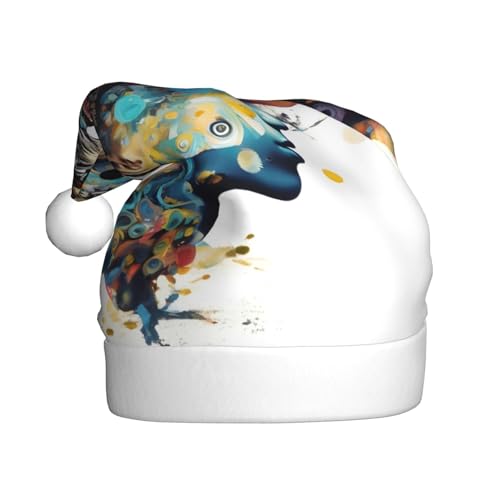 CADREWY Weihnachtsmütze mit künstlicher Intelligenz, Gehirndruck, festliche Weihnachtsmütze für Erwachsene, Unisex, Weihnachtsmannmütze mit Weihnachtsfeier-Dekoration von CADREWY