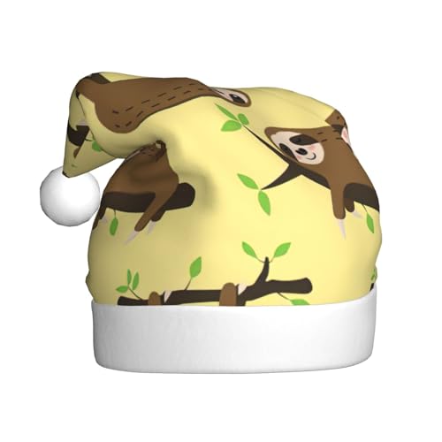 CADREWY Weihnachtsmütze mit niedlichem Faultier auf gelben Zitronen, für Erwachsene, Unisex, Weihnachtsmannmütze mit Weihnachtsfeier-Dekor von CADREWY