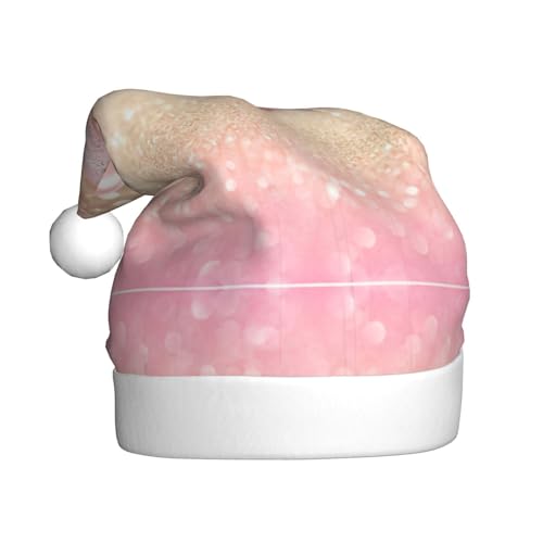 CADREWY Weihnachtsmütze mit rosa Glitzerballon-Druck, festliche Weihnachtsmütze für Erwachsene, Unisex, Weihnachtsmannmütze mit Weihnachtsfeier-Dekoration von CADREWY