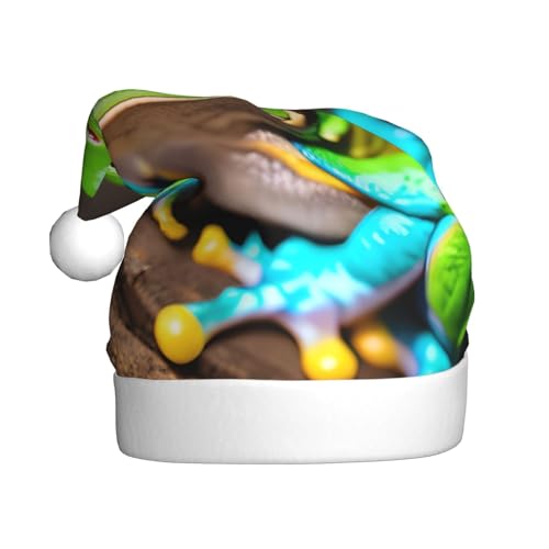 CADREWY Weihnachtsmütze mit roten Augen, Motiv: Baumfrösche, für Erwachsene, Unisex, Weihnachtsmannmütze mit Weihnachtsfeier-Dekoration von CADREWY