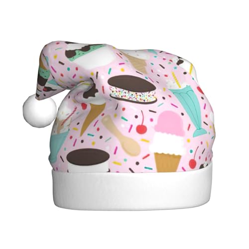 CADREWY Weihnachtsmütze mit süßem Eiscreme-Aufdruck, für Erwachsene, Unisex, Weihnachtsmannmütze mit Weihnachtsfeier-Dekor von CADREWY
