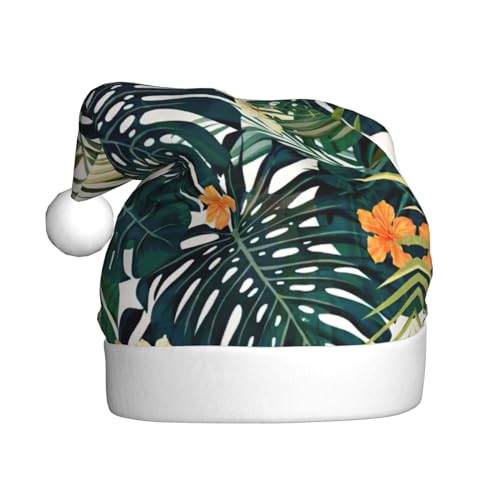 CADREWY Weihnachtsmütze mit tropischem Sommer, Hawaii-Blume, Palmblätter, Weihnachtsmannmütze für Erwachsene, Unisex, Weihnachtsmannmütze mit Weihnachtsfeier-Dekor CADREWY Weihnachtsmütze mit tropischem Sommer, Hawaii-Blume, Palmblätter, Weihnachtsmannmütze für Erwachsene, Unisex, Weihnachtsmannmütze mit Weihnachtsfeier-Dekor von CADREWY