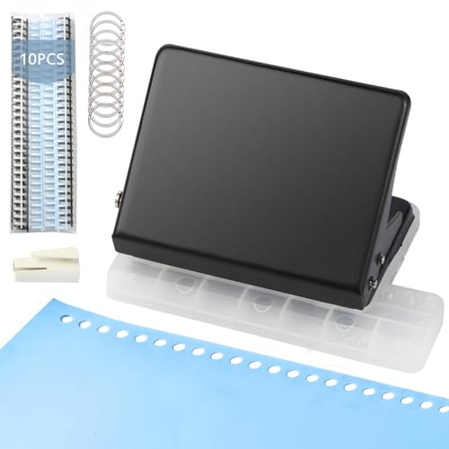 10-Loch-Bindemaschine für Planer, Metall-Binder-Maschinen-Set mit 10 Kunststoff-Kamm-Binderücken und 30 losen Ringbinderringen, Lochstanzer für A4-, A5- und B5-Papier 10-Loch-Bindemaschine für Planer, Metall-Binder-Maschinen-Set mit 10 Kunststoff-Kamm-Binderücken und 30 losen Ringbinderringen, Lochstanzer für A4-, A5- und B5-Papier von CAETOUNG