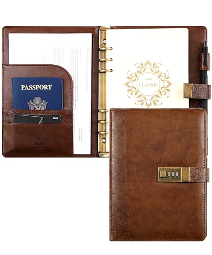 CAGIE Leder Tagebuch mit Schloss, A5 Ringbuch Large Tagebuch für Erwachsene mit Zahlenschloss Nachfüllbare Innenseiten Geprägtes Loses Blatt Diary, 17,8 x 22,9 cm, Braun CAGIE Leder Tagebuch mit Schloss, A5 Ringbuch Large Tagebuch für Erwachsene mit Zahlenschloss Nachfüllbare Innenseiten Geprägtes Loses Blatt Diary, 17,8 x 22,9 cm, Braun von CAGIE
