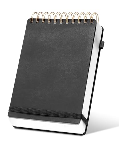 CAGIE Top Spiral-Notizbuch Leder Steno Blöcke 240 Seiten Spiral-Notizblock für Arbeit 5x7 Top Bound Steno Notebook, 100 GSM dickes Papier, Linkshänder Notizbücher für Büro College Schule, schwarz von CAGIE