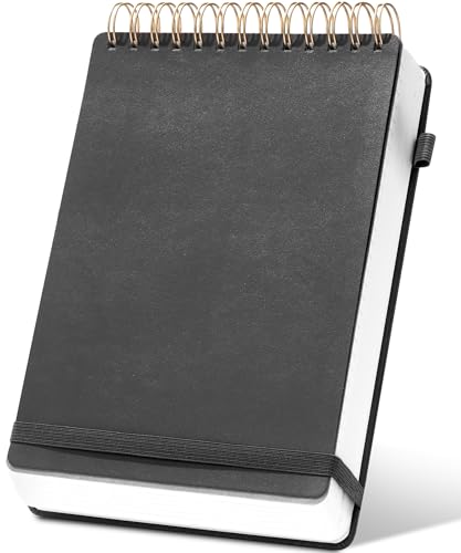 CAGIE Top Spiral-Notizbuch Leder Steno Blöcke 240 Seiten Spiral-Notizblock für Arbeit Top Bound Steno Notebook, 100 GSM dickes Papier, Linkshänder Notizbücher für Büro College Schule, 7"x10", schwarz von CAGIE