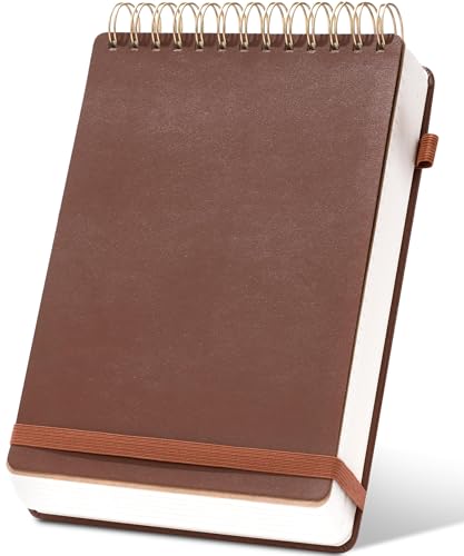 CAGIE Top Spiral-Notizbuch Leder Steno Blöcke 240 Seiten Spiral-Notizblock für Arbeit Top Bound Steno Notebook, 100 GSM dickes Papier, Linkshänder-Notizbücher für Büro College Schule, 7"x10", Braun von CAGIE