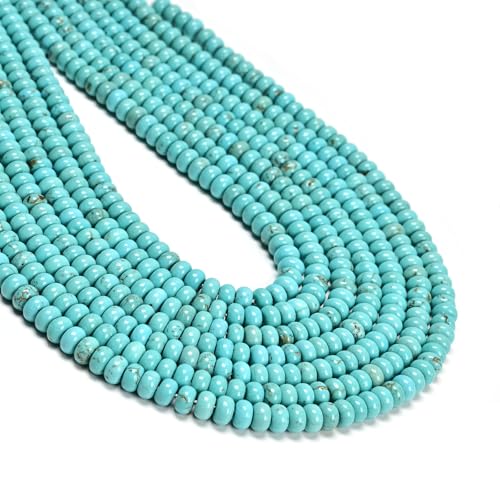 ICAI Natürliche Rondelle-Perlen, lose Edelstein-Abstandshalter für DIY-Schmuckherstellung, 4 x 6 mm (Blaues Türkis) von CAI YI MING
