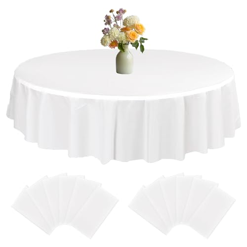 CAIJ 10 Stück Kunststoff Runde Tischdecke, 84Zoll PEVA Tischdecken, wasserdichte runde Tischdecke in Weiß für Picknick Grillen Party Geburtstag Hochzeit Bankett im Freien CAIJ 10 Stück Kunststoff Runde Tischdecke, 84Zoll PEVA Tischdecken, wasserdichte runde Tischdecke in Weiß für Picknick Grillen Party Geburtstag Hochzeit Bankett im Freien von CAIJ