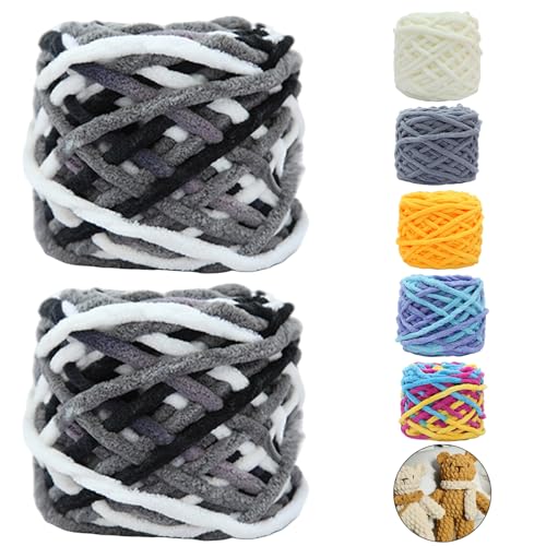 CAIJ Chenille Wolle Garn 2 x 95 g ca.80 m Dicke Wolle zum Handstricken Super Soft Knitting Chunky Yarn Chunky Grobstrick Chenille Wolle zum Häkeln Chunky Wolle für Weben von Schals Mützen Decken von CAIJ
