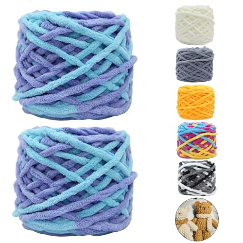 CAIJ Chenille Wolle Garn 2 x 95 g ca.80 m Dicke Wolle zum Handstricken Super Soft Knitting Chunky Yarn Chunky Grobstrick Chenille Wolle zum Häkeln Chunky Wolle für Weben von Schals Mützen Decken von CAIJ