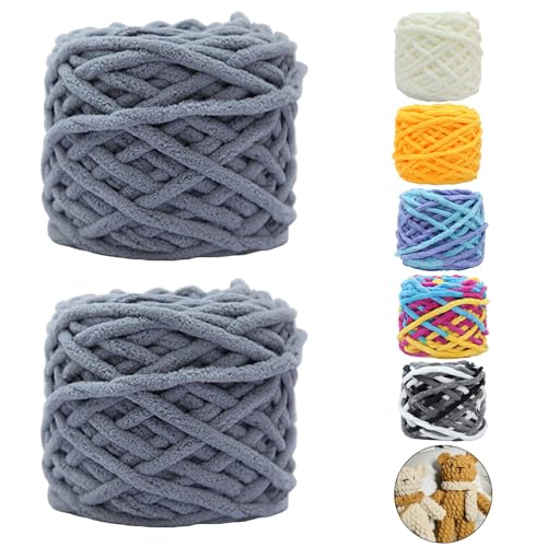 CAIJ Chenille Wolle Garn 2 x 95 g ca.80 m Dicke Wolle zum Handstricken Super Soft Knitting Chunky Yarn Chunky Grobstrick Chenille Wolle zum Häkeln Chunky Wolle für Weben von Schals Mützen Decken von CAIJ