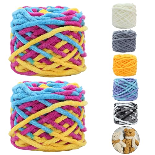 CAIJ Chenille Wolle Garn 2 x 95 g ca.80 m Dicke Wolle zum Handstricken Super Soft Knitting Chunky Yarn Chunky Grobstrick Chenille Wolle zum Häkeln Chunky Wolle für Weben von Schals Mützen Decken von CAIJ