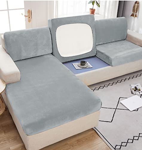 CAIJIN Sofa Sitzkissenbezug, weicher Samtstoff Stretch Sitzkissenschutz superweicher ，Dicker Sitzkissenbezug für soföbelschutz (1-Sitzer, Hellgrau) von CAIJIN