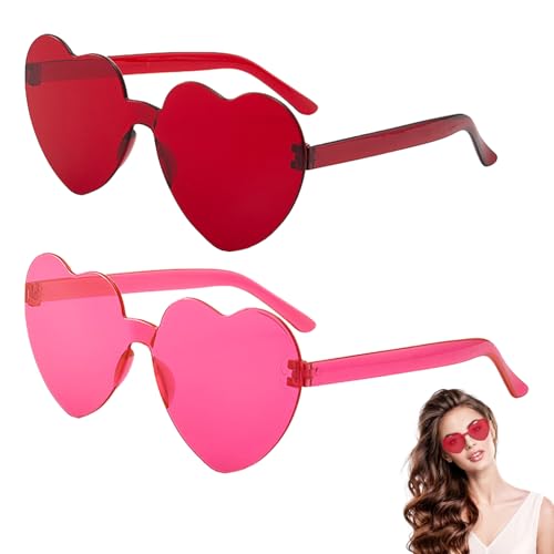 2 Stück Herz Sonnenbrille,Herzform Damen Sunglasses,Rahmenlos Herzbrille Rot Und Rosa Herz Brille Kombi-Set,Partybrille,Hippie,Lustig,Karneval,Retro Sonnenbrillen,für Valentinstag Fasnet Spaßbrille 2 Stück Herz Sonnenbrille,Herzform Damen Sunglasses,Rahmenlos Herzbrille Rot Und Rosa Herz Brille Kombi-Set,Partybrille,Hippie,Lustig,Karneval,Retro Sonnenbrillen,für Valentinstag Fasnet Spaßbrille von CAIKAILIOR