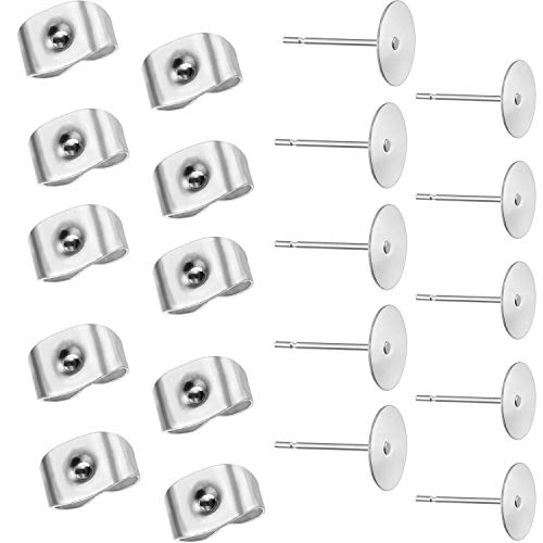 100 Paar / 200 pcs Ohrstecker Rohlinge Edelstahl (2 Größe) mit 200 pcs Ohrring Stopper Verschluss I Ohrringe Basteln DIY Schmuckherstellung, Ohrring Herstellung zum Basteln für Damen Herren(Silber) von CAILI