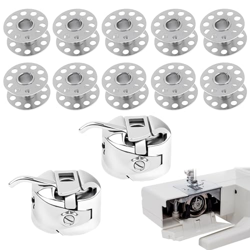 CAILI Nähmaschine Spulen Set Metal 10 Stück Metal Nähmaschine Spulen und 2 Stück Spulenkapsel für Haushaltsnähmaschine Nähzubehör Handwerk Werkzeuge Silber von cailiya