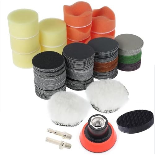 135Pcs 2 Zoll 50mm nasse und trockene Schleifpapier Polierpads Schleifscheibe Grit 60-10000 Haken Schleife Weiche Schwamm Wolle Pads Für Auto Scheinwerfer Reparatur Holz Glas Stein Polieren Zubehör von CAIMEI SANDER