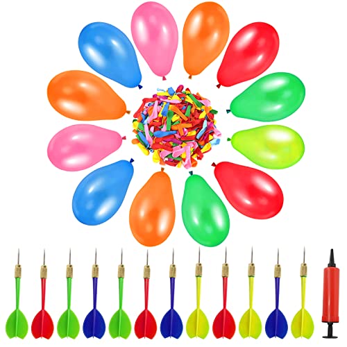 Ballon Spiel Set 12 Stück Dartpfeile Pfeile und 500 Stücke Latex Ballon mit 1 Ballonpump, Latex Ballon Dartspiel Spiele Dart Pfeile für Kinderparty Karneval Geburtstags von CAINCAY