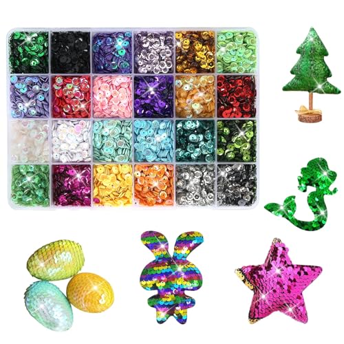 Pailletten Basteln, 24 Farben Pailletten Set mit Box 6mm Lose Craft Pailletten, Pailetten zum Basteln Rainbow Tasse Pailletten Lose Pailletten Cup für DIY Kunsthandwerk von CAINCAY