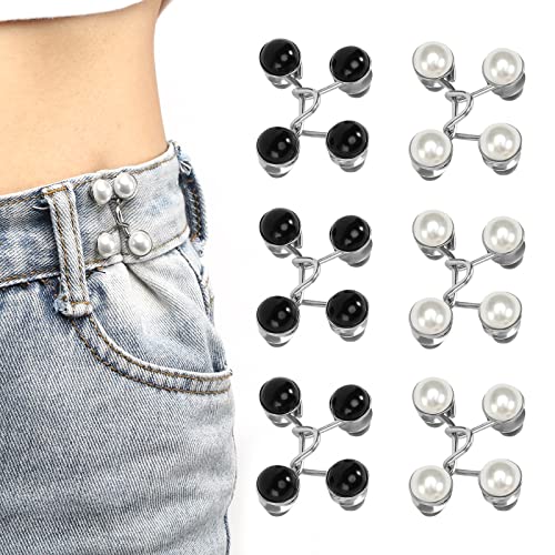 Pearl Jean Knopfnadeln, 6 Sets Verstellbare Nagelfreie Taillenschnallen Taillenschnallenverlängerung, Nähfreiknopf Button Pins Abnehmbarer Jeansknopf Hosen Clips für Hosen Jeans von CAINCAY