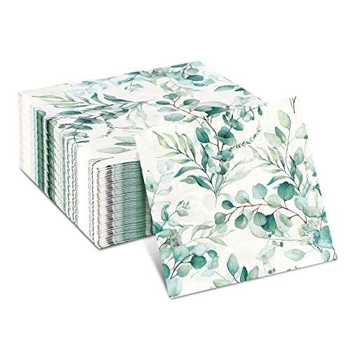 Servietten Eukalyptus, 80 Stück Servietten Grün Servietten Hochzeit, Tisch Dekorationen Grün Vintage Eukalyptus Papierserviette Einweg Napkins für Garten Hochzeit Party von CAINCAY