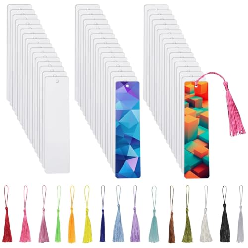 CAIONPLE 50 Stück Sublimations-Lesezeichen, Wärmeübertragung, Lesezeichen Aus Aluminiummetall, Große Mengen, DIY-Lesezeichen mit Loch und Bunter Quaste CAIONPLE 50 Stück Sublimations-Lesezeichen, Wärmeübertragung, Lesezeichen Aus Aluminiummetall, Große Mengen, DIY-Lesezeichen mit Loch und Bunter Quaste von CAIONPLE