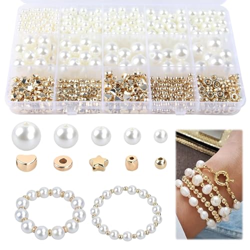 720-teiliges Perlen zum Auffädeln - Perlen Set für Armbänder Selber Machen - Schmuck Selber Machen Set mit Perlen und Goldperlen - Geschenke für Mädchen von CAISYE